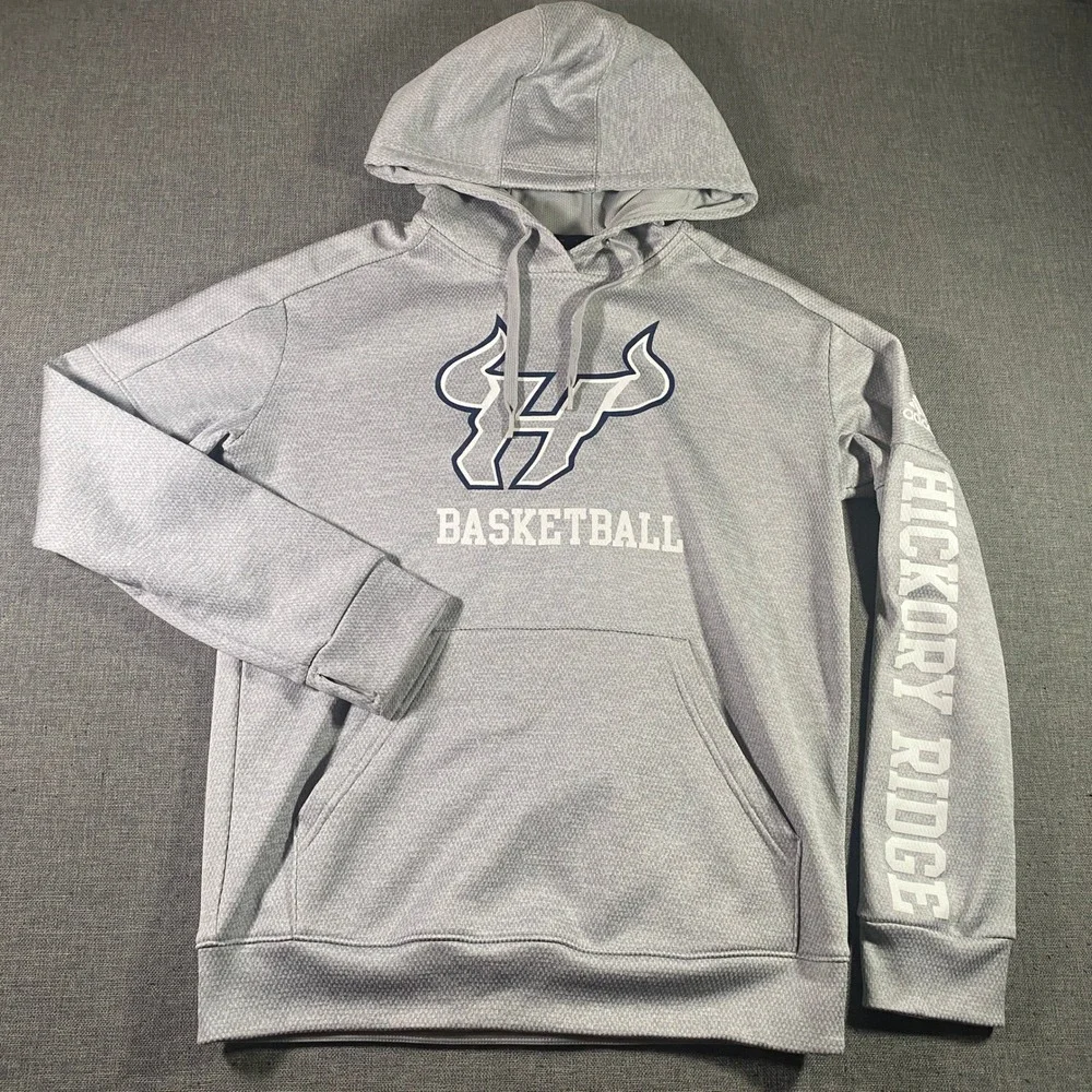 Adidas Hickory Ridge Basketball Hoodie Medium Gray ClimaWarm Pullover Sweatshirt